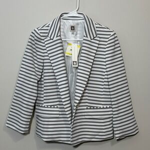 NWT Anne Klein Women's Medium Black & White Stripes Open‎ Front Blazer Separate